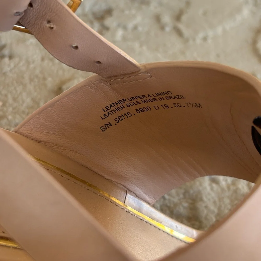 Tory Burch Nude Logo Wedge Sandal Heels Size 7.5M - Picture 7 of 9